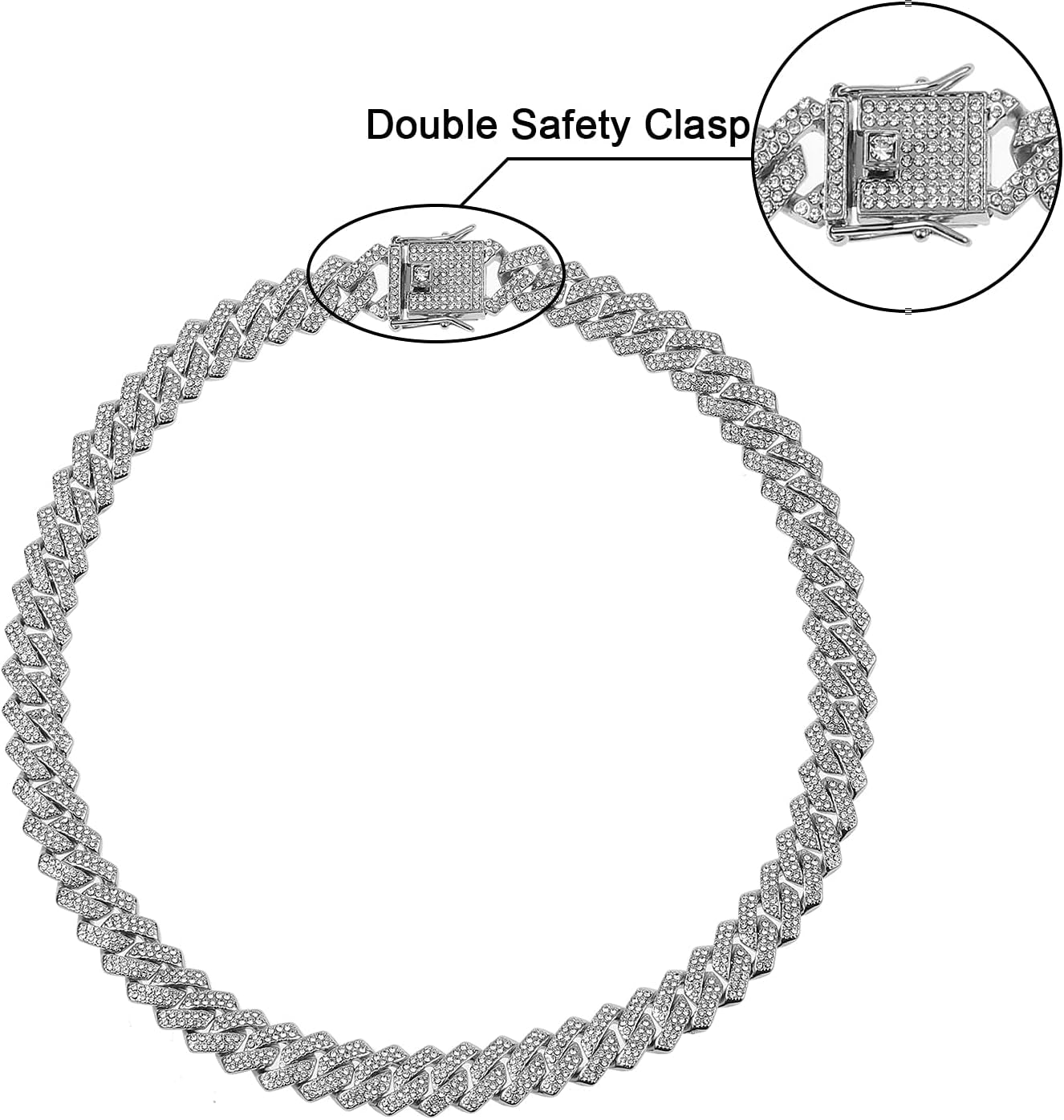 Cuban Link Chain for Men Women Iced Out Silver/Gold/Rose Gold Miami Cuban Necklace Bling Diamond Chain Hip Hop Jewelry with Gift Box